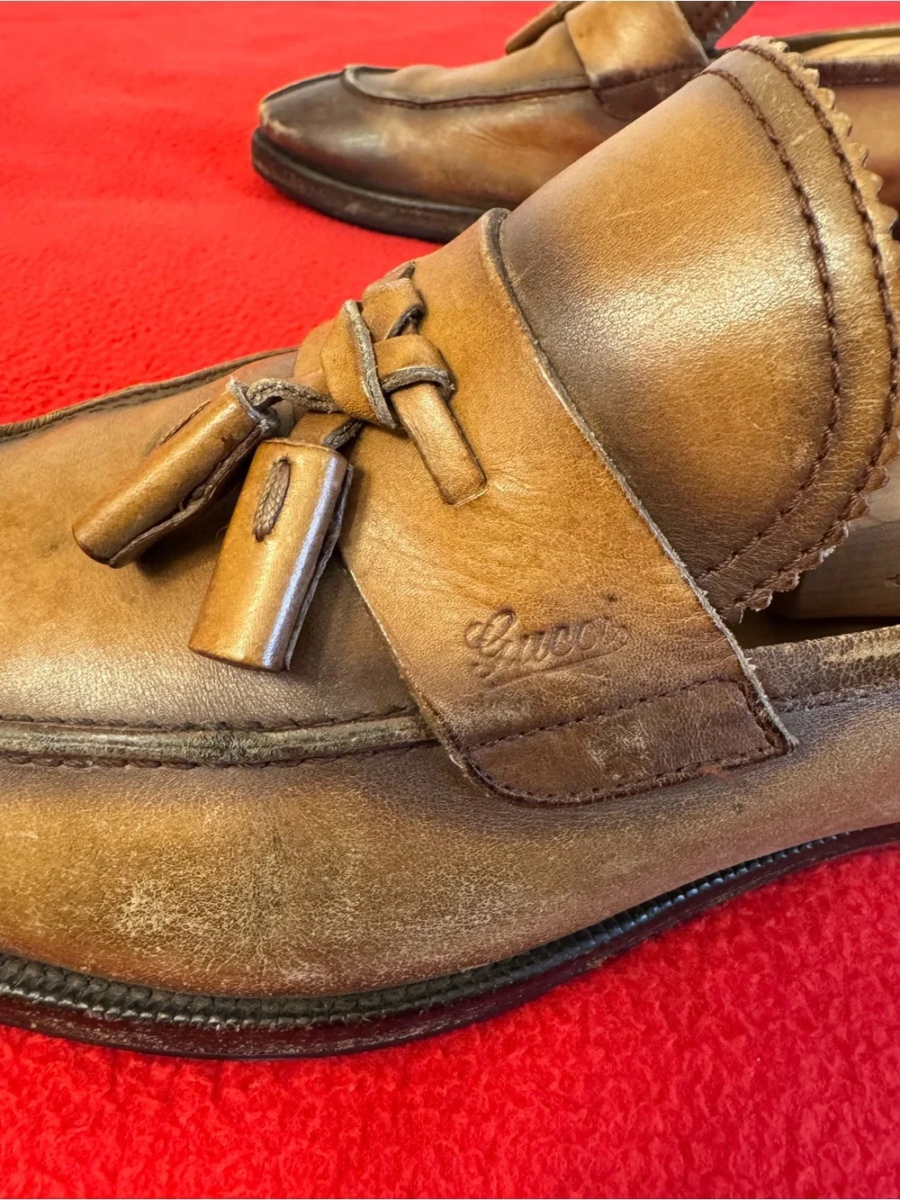 Vintage Gucci Loafers Tan brown Leather Men’s Size 9.5 Shoes Italy Made - Picture 4 of 14